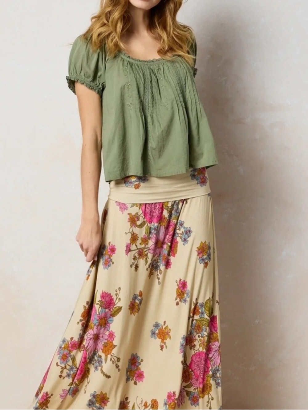 NATURAL LIFE Sweet Nothings Olive Green Short Sleeves Embroidered Cotton Top S - Picture 2 of 12